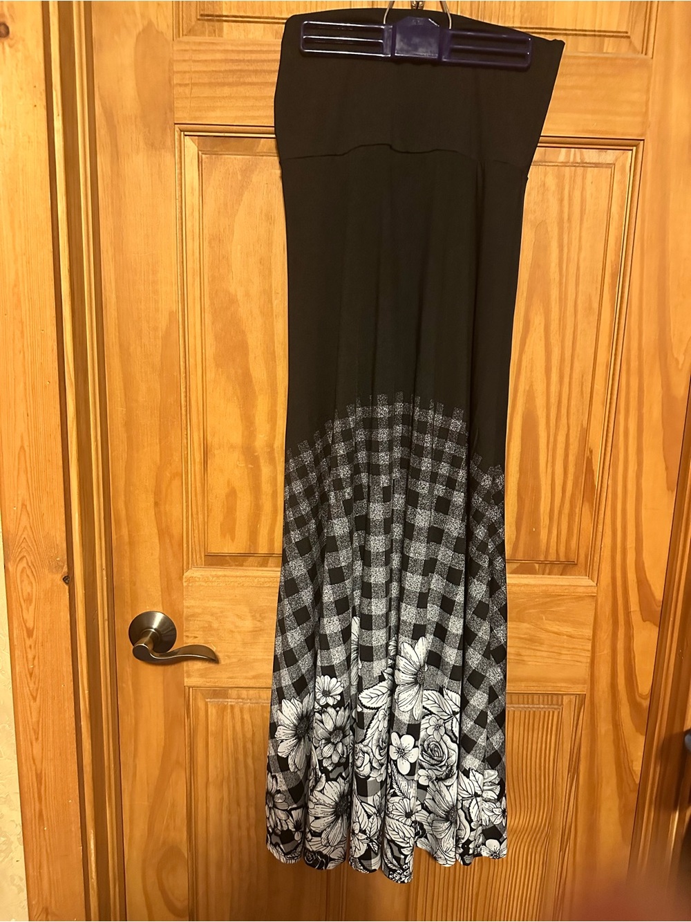 LuLaRoe Black Maxi Dress with Gray Plaid & Floral Border